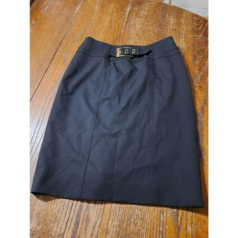 Size 8 Carlisle Black Wool Rear Zip Lined Pencil Skirt w Belt and Rear Slit